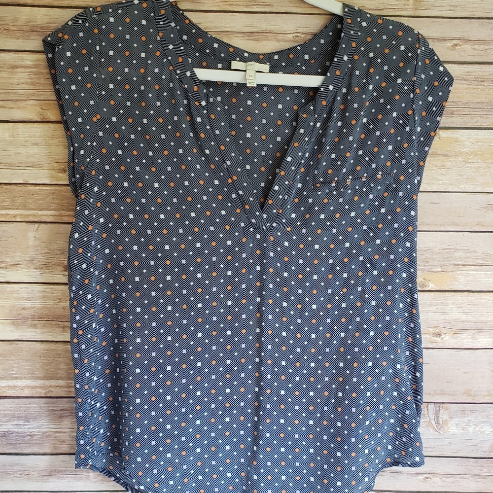 Joie XS Sleeveless 100% Silk Top Blouse Navy Geo
